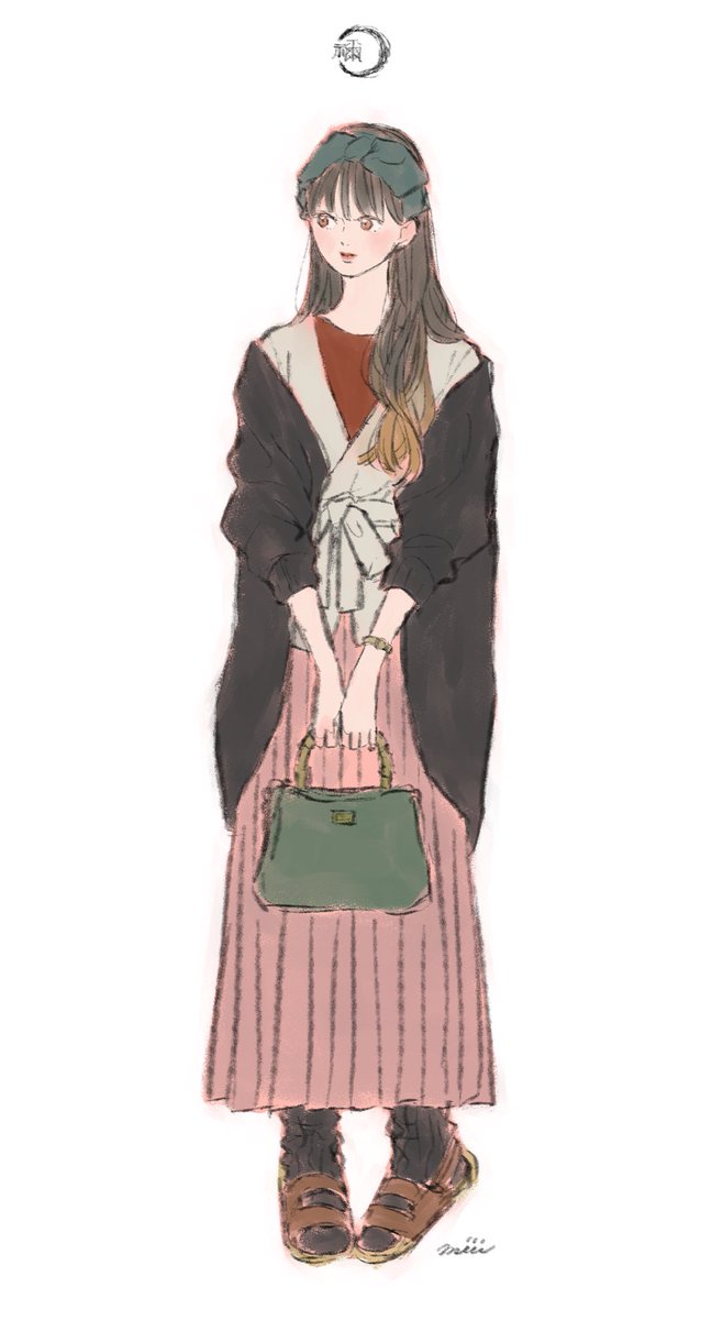 1girl solo bag skirt long skirt long hair full body  illustration images