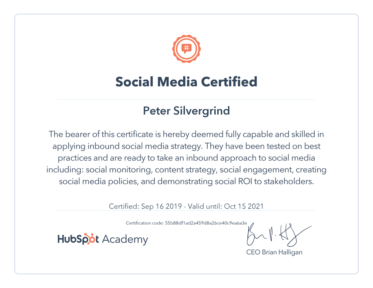 silvergrind's tweet photo. Thank you @HubSpot for this training course in Social Media #socialmediamarketing #DigitalMarketing #hubspot https://t.co/E3YFvnis7I