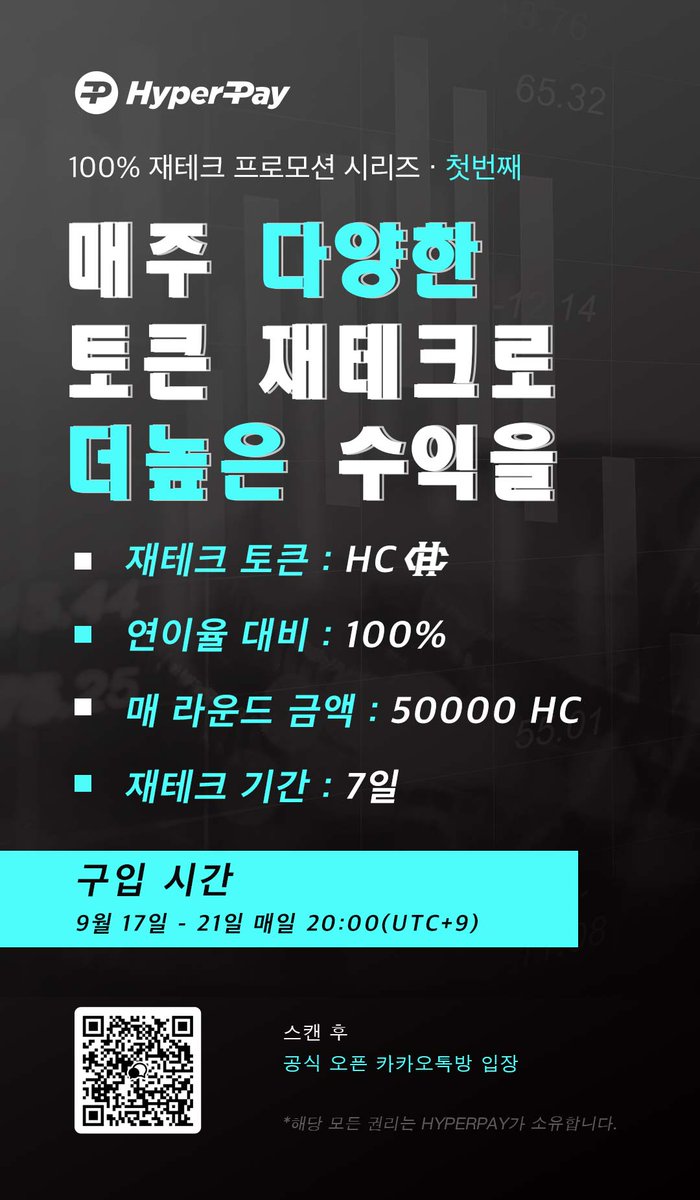 HyperPay_Korea's tweet photo. 오늘밤 8시! 

하이퍼페이 연이율 대비 100% 재테크 프로모션 시리즈
첫번째 "HC" 

자세한 내용은 블로그에서 확인해주세요.
https://t.co/vnAHWiQR1B

오픈 카카오톡방 입장
https://t.co/r0oRIf37b8 https://t.co/CsLx564dnj