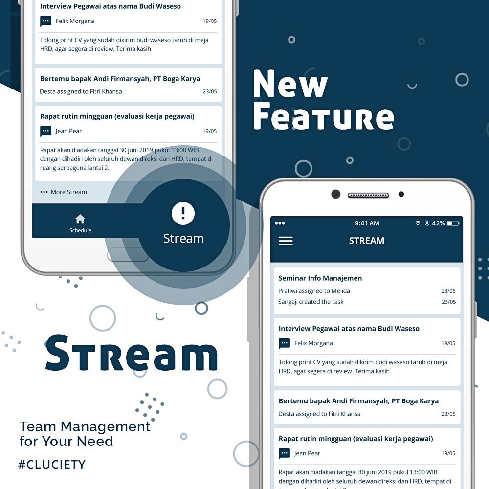 Our New Function is Ready!You can keep on your teams work everyday with stream, any update of their work you can stream it anytime. Register and create your team now.

#Cluciety #clucietysolution #teammanagement #Teamwork #officemanagement #officetools #teamleader #teammember