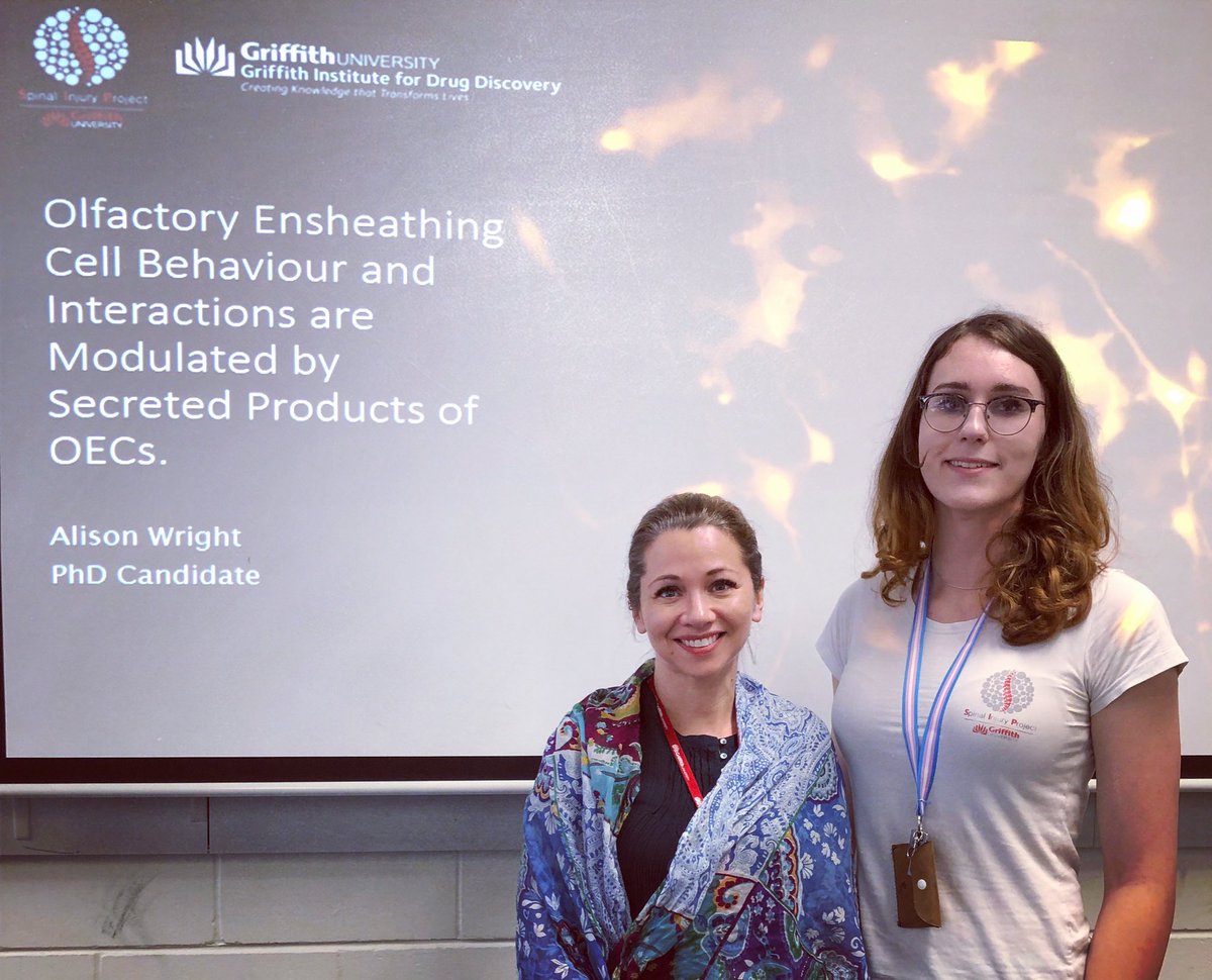 JennyAKEkberg's tweet photo. Great final seminar by @WrightohAlison @MenziesHealth on her PhD which has been as diverse/neuroplastic as the cells she is studying, olfactory ensheathing glia #oecs. So timely during #sipweek2019! we (@MickeyTod @JamesAStJohn &amp; I) were proud supervisors! @SIPisHOPE @PerryXFndn https://t.co/cbIDTkxf9T