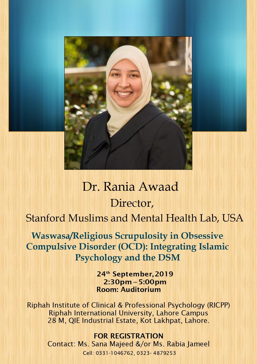 ICIPPOfficial's tweet photo. Join RICPP for an interactive set of workshops.
Learn about Islamic Psychology and Modern Practices in Psychology.
24 September 2019
Riphah International University
#RICPP  #Lahore #Psychology #conferences @islamic_psych @khanfahad @AwaadRania @RiphahIntUniLhr   @RothmanAbdallah https://t.co/j279Y0gOce