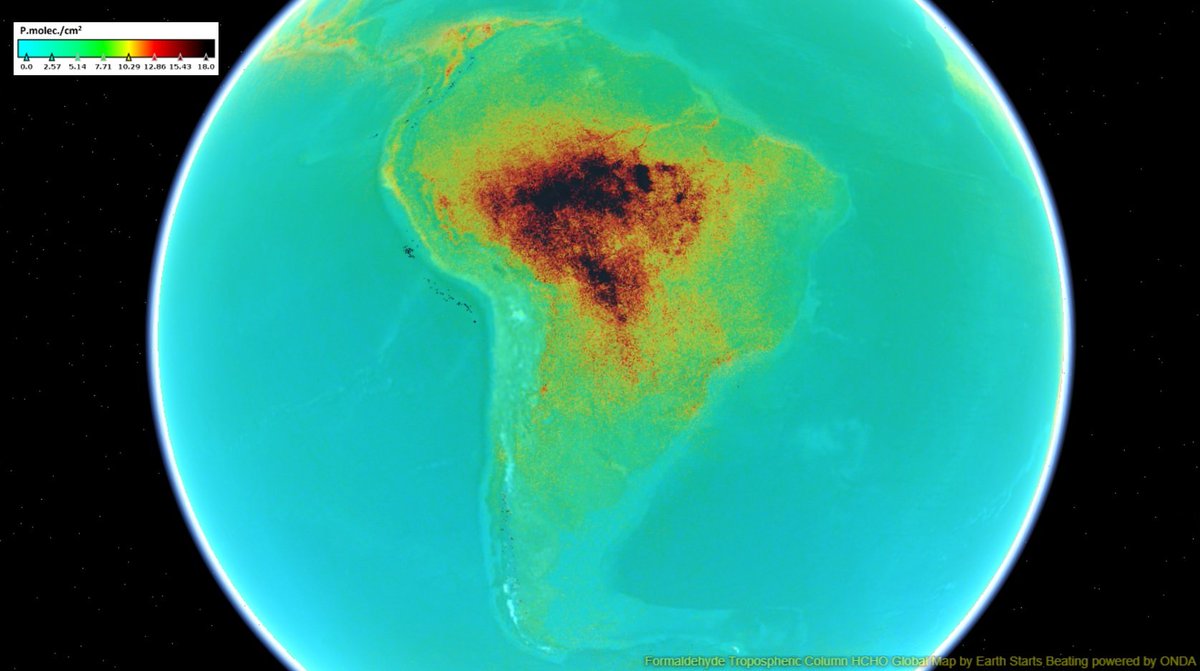 earthstartsbeat's tweet image. #ESB monthly maps show the high impacts of #AmazonFires and related pollutants in the #Atmosphere. #Formaldheyde reached the highest values almost everywhere in the #AmazonRainforest the last August. More at:
earthstartsbeating.com/esb-global-map…

#ClimateChange