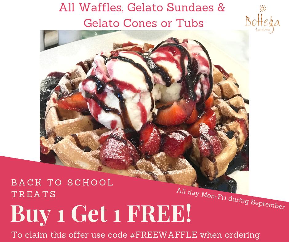 Don't miss our great #BacktoSchool offer! #FREEWAFFLE #Tenterden #BottegaMontalbano #Gelato #Waffles #Homewood #TenterdenJuniors