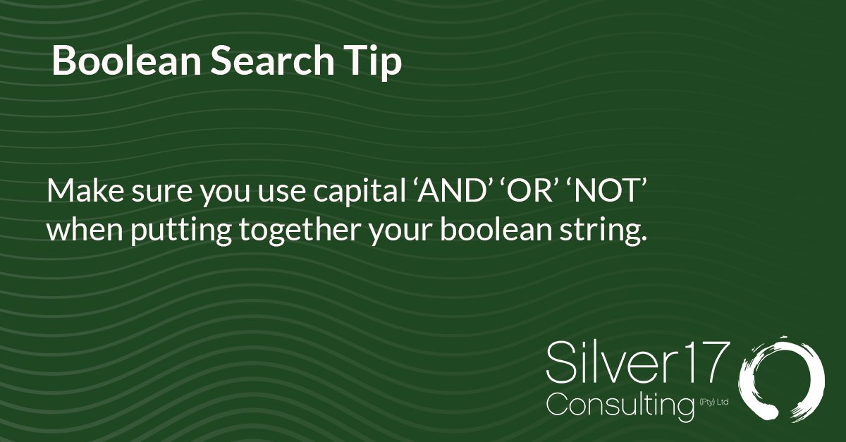 JenvanRiet's tweet image. Boolean Search Tip
Make sure you use capital letters for
‘AND’ ‘OR’ ‘NOT’ when putting together your boolean string.
#BooleanString #BooleanSearch #Boolean #Sourcing #Recruitment