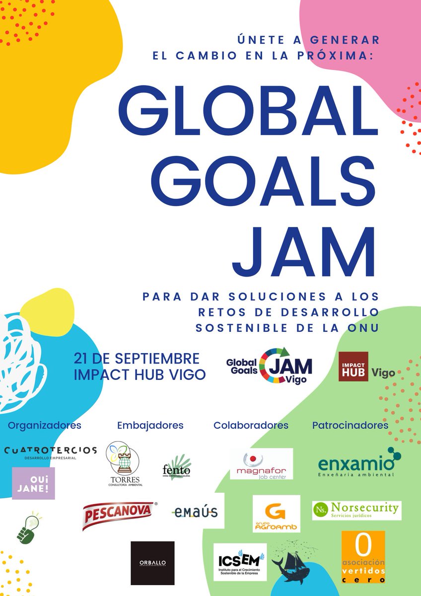 Durante estos meses hemos trabajado para traer a Vigo un evento único e inspirador para colocar a nuestra ciudad en el mapa de los #ODS
Si quieres construir soluciones junto a agentes referentes de nuestro entorno local y aportar al #Cambio, te esperamos bit.ly/GlobalGoalsJam…