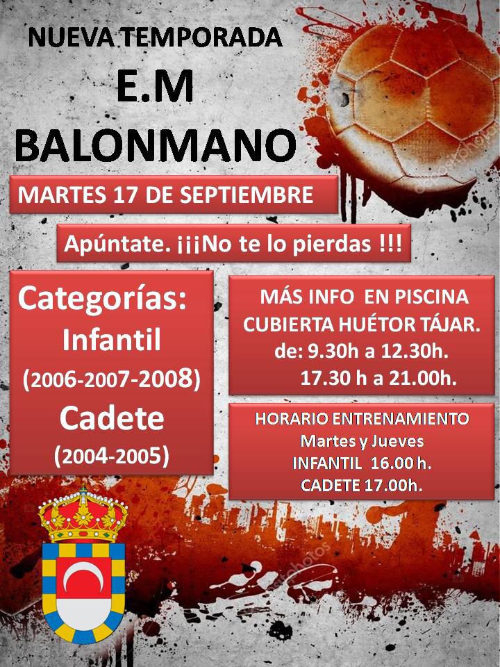 El área de Deportes informa:
Este martes 17 , arranca la Escuela Municipal de Balonmano Infantil y Cadete.
Inscripciones en la Piscina Municipal, y en el 958333808.
#deporte #deportes #HuetorTajar #Granada #Andalucia #Balonmano #escuelasdeportivas #salud
