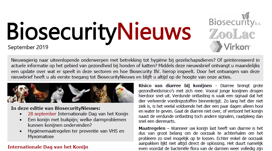ZoolacPropaste's tweet photo. 28 september is het Internationale dag van het Konijn. De september-editie van BiosecurityNieuws staat daarom volledig in het teken van konijnen. Meer weten over de gezondheid en hygiëne bij konijnen? Lees dan onderstaande nieuwsbrief:

https://t.co/Jr8OKOkD9l https://t.co/T782oe3ltG
