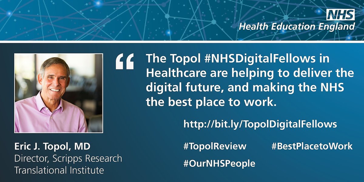 We are delighted to announce with <a href="/EricTopol/">Eric Topol</a> the 17 Topol #NHSDigitalFellows in Healthcare. 17 healthcare professionals helping deliver the digital future and making the NHS the #bestplacetowork #TopolReview #OurNHSPeople Find out more at socsi.in/Bnfvm