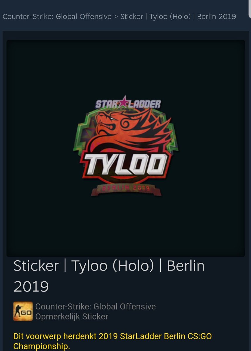 CsgoInvesting's tweet photo. Tyloo Holo Berlin 2019
This sticker costs €2.74
There is only 374 on the market
The highest price was €7.45
If you buy some and wait for couple weeks the price will rise over €5
If you hold longer, more profit

#csgo https://t.co/4om7BKyeOe