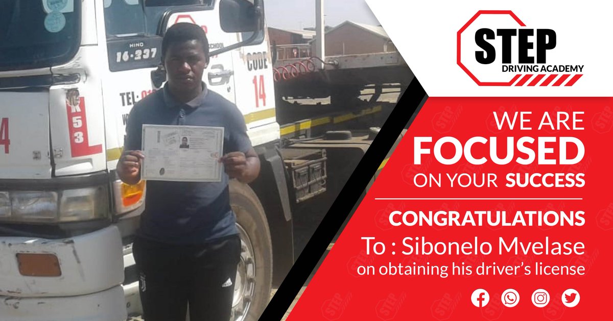 StepDriving's tweet image. Success story: Lets congratulate Sibonelo Mvelase
on obtaining his driver’s license.

Be the next in line to obtain your own license with Step Driving School.

stepdrivingsacademy.co.za