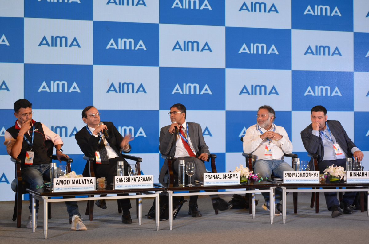 .<a href="/pranjalsharma/">Pranjal Sharma</a>, <a href="/amodm/">Amod Malviya</a>, <a href="/rishabhkaul/">Rishabh Kaul</a>, Sandipan Chattopadhyay and <a href="/GaneshNatarajan/">Ganesh Natarajan</a> will deliberating on 'Artificial Intelligence - A force multiplier for the Indian Economy at AIMA's #NMC2019 #AIMANMC
Know more - bit.ly/AIMANMC2019