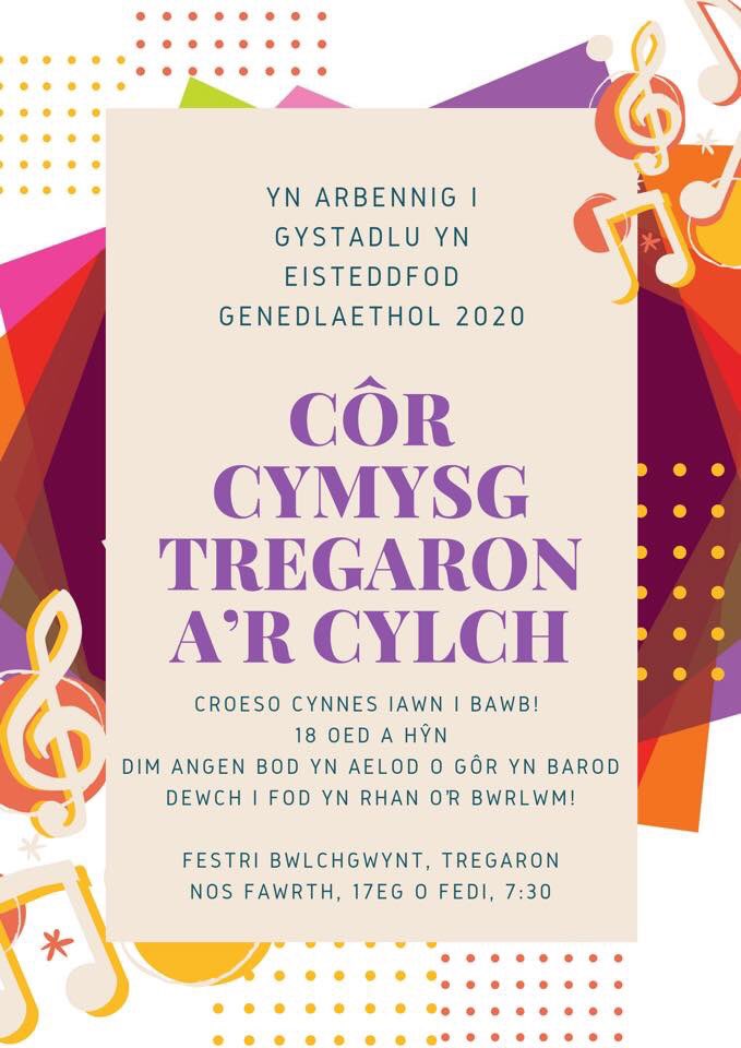 HENO!!!! 
Côr SATB newydd sbon!
Dewch a ffrind neu ddou gyda chi! 

⏰7:30yh
📆17/9/2019
📍Festri Capel Bwlchgwynt, Tregaron.

Rhannwch y neges yn eang! #yagym