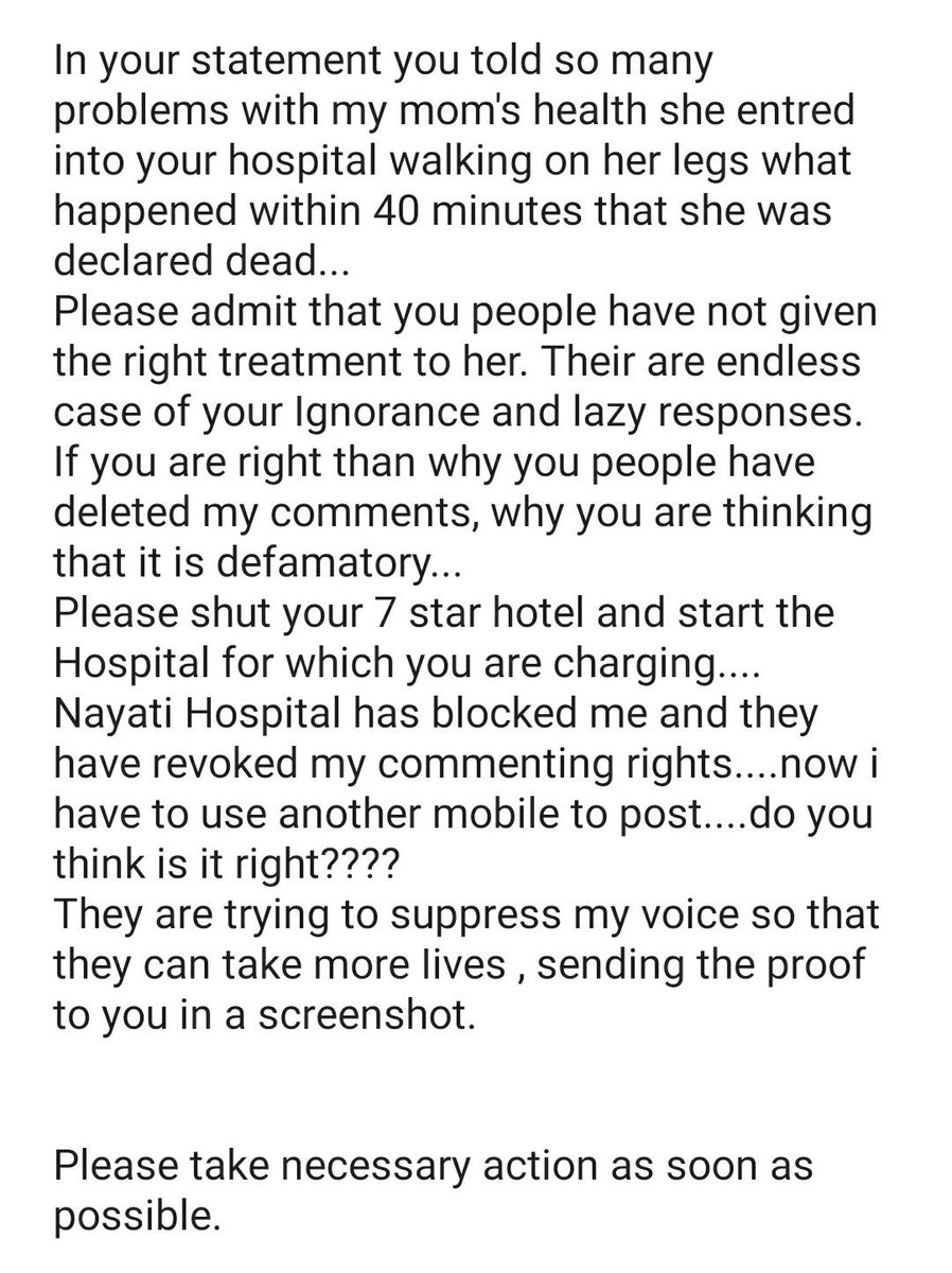 07Mukund's tweet photo. @Nayatihealth Nayati Hospital has blocked me and they have revoked my commenting rights. Now i have to use another mobile to post.@PMOIndia @drharshvardhan @irvpaswan @narendramodi @MoHFW_INDIA @SidharthNSingh @myogiadityanath @dreamgirlhema @Nayatihealth @jagograhakjago @ptshrikant @aajtak https://t.co/o9jyQnqgIh