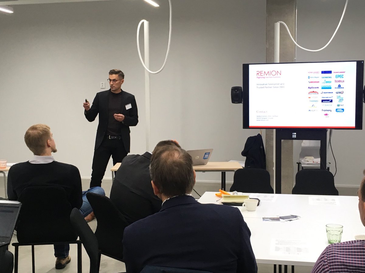 digimurros's tweet photo. #digitaltwin could bring business benefits through e.g. intelligent pricing or individually offered services and benefits in machine insurance, says ⁦@jukkakivimaki⁩ from ⁦@RemionLtd⁩ #digitwin #aaltoiic https://t.co/In0RdRnulN