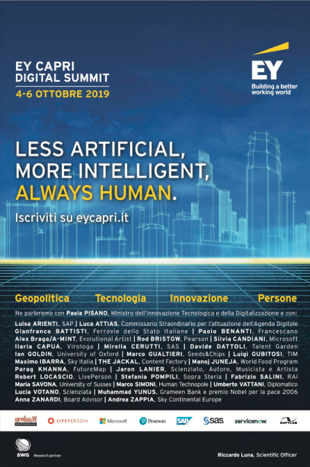 EY_Italy's tweet photo. #Geopolitica #Innovazione #Tecnologia #Persone sono i temi che affronteremo a #EYCapri 2019. Ne parleremo con il Ministro dell'Innovazione Tecnologica e della Digitalizzazione @PaolaPisano_Min e con numerosi ospiti nazionali e internazionali. Iscriviti su: https://t.co/H1syVyZwU3 https://t.co/GI2mpt7Ap5