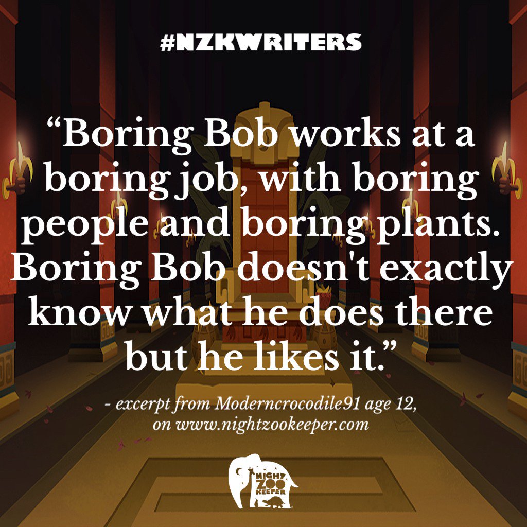 🙋‍♀️Hands up if you know a Boring Bob! Check out this great new #NZKWriters excerpt from Moderncrocodile91! 🎉We love seeing the clever and funny work our writers come up with! Get your child writing today: bit.ly/2ktkYM1 #writing #funny #creativity #talent #inspire