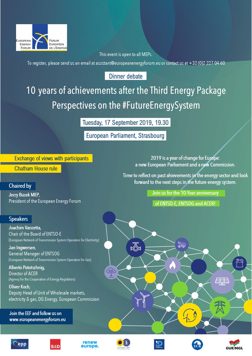 ENTSO_E's tweet image. .@ENTSO_E @ENTSOG @eu_acer are hosting tonight the @EEF_EnergyForum dinner-debate @Europarl_EN in Strasbourg.
It is the occasion to look at the past achievements of #EnergyUnion &amp;amp; reflect on the #FutureEnergySystem. Read more 👉 bit.ly/2Qfm9Om