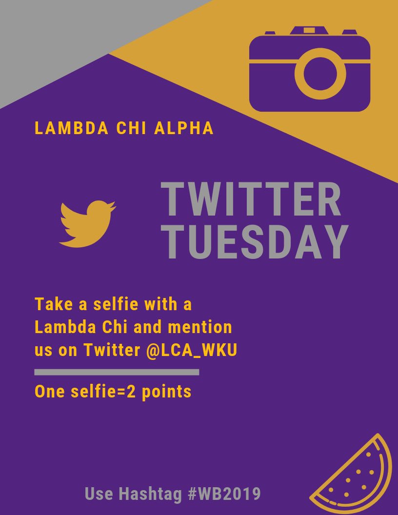 LXA_WKU's tweet photo. It’s Twitter Tuesday! Look for us wearing letters around campus and take a selfie tagging us and your organization🍉 #WB2019 https://t.co/P6b0TSgzo4