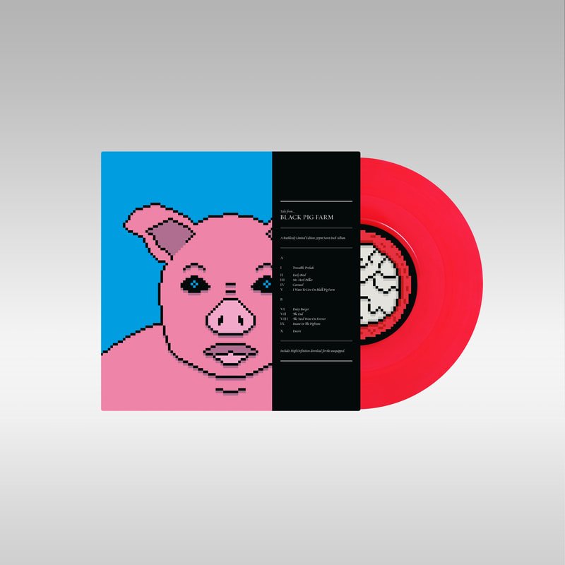 Tales from Black Pig Farm 
20th Anniversary Reissue

Side A
Treecastle Prelude
Early Bird
Mr. Herb Picker 
Carousel
I want to live on Black Pig Farm

Side B
Daisy Burger
The End
The Yard Went On Forever 
Insane in the Pigbrane
Encore

#seveninch #blackpigfarm