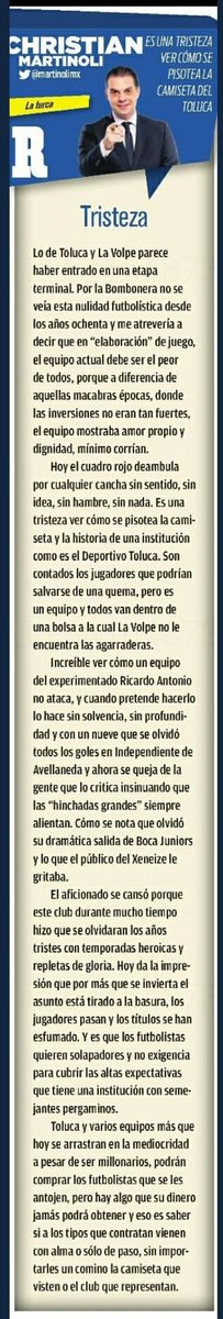 TolucaFCdatos's tweet photo. "Por la Bombonera no se veía esta nulidad futbolística desde los años ochenta y me atrevería a decir que en 'elaboración' de juego, el equipo actual debe ser el peor de todos..."

Duras palabras de @martinolimx.

(@DioVanRocker1) https://t.co/EudcKVu9pJ