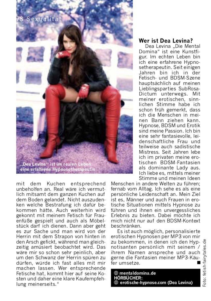 #Fachartikel #erotischehypnose @BMVerlag <a href="/Hypnose_Fetisch/">Erotische Hypnose</a> <a href="/dea_levina/">Dea Levina - Mentaldomina</a> <a href="/SubRosaDictum/">SubRosaDictum</a> #femdom #mistress #slave #erotik <a href="/BILD/">BILD</a> <a href="/MensHealthMag/">Men's Health Mag</a> #menshealth