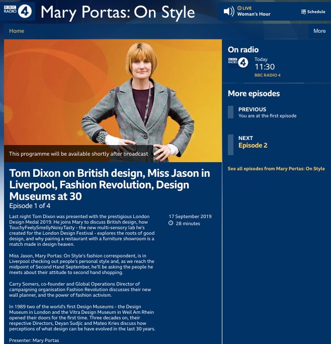 Carrysomers's tweet photo. I’ll be on the new @maryportas show Mary Portas: On Style on @BBCRadio4 at 11.30am today talking about @Fash_Rev, the power of fashion activism and the new #fashionrevolution planner #366daysofrevolution https://t.co/BvK6WQMsCW #whomademyclothes #lovedclotheslast #maryportas https://t.co/gi70yonvjK