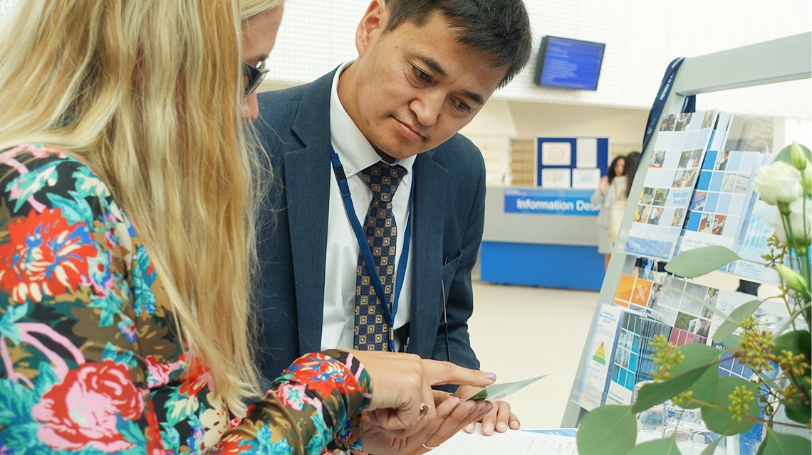 IAEANS's tweet photo. Delegates at the #IAEAGC are stopping by the #IAEA Department of Nuclear Safety and Security booth this week to learn more about IAEA’s work in #nuclearsafety and security and to get informed about the side events and tours taking place during the week 👀👉https://t.co/KJttIL0sfM https://t.co/PoGDSOO9XC