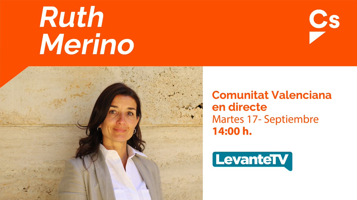 Ciudadanos Comunidad Valenciana (@cscvalenciana) on Twitter photo 🕑 Desde las 14:00h., nuestra portavoz adjunta en Les Corts <a href="/rut_merino/">Ruth Merino</a> estará en <a href="/CVenDirecte/">Comunitat Valenciana en Directe</a> de <a href="/Levante_TV/">Levante TV</a> para analizar todos aquellos temas de actualidad 📺 🕑 Desde las 14:00h., nuestra portavoz adjunta en Les Corts <a href="/rut_merino/">Ruth Merino</a> estará en <a href="/CVenDirecte/">Comunitat Valenciana en Directe</a> de <a href="/Levante_TV/">Levante TV</a> para analizar todos aquellos temas de actualidad 📺
