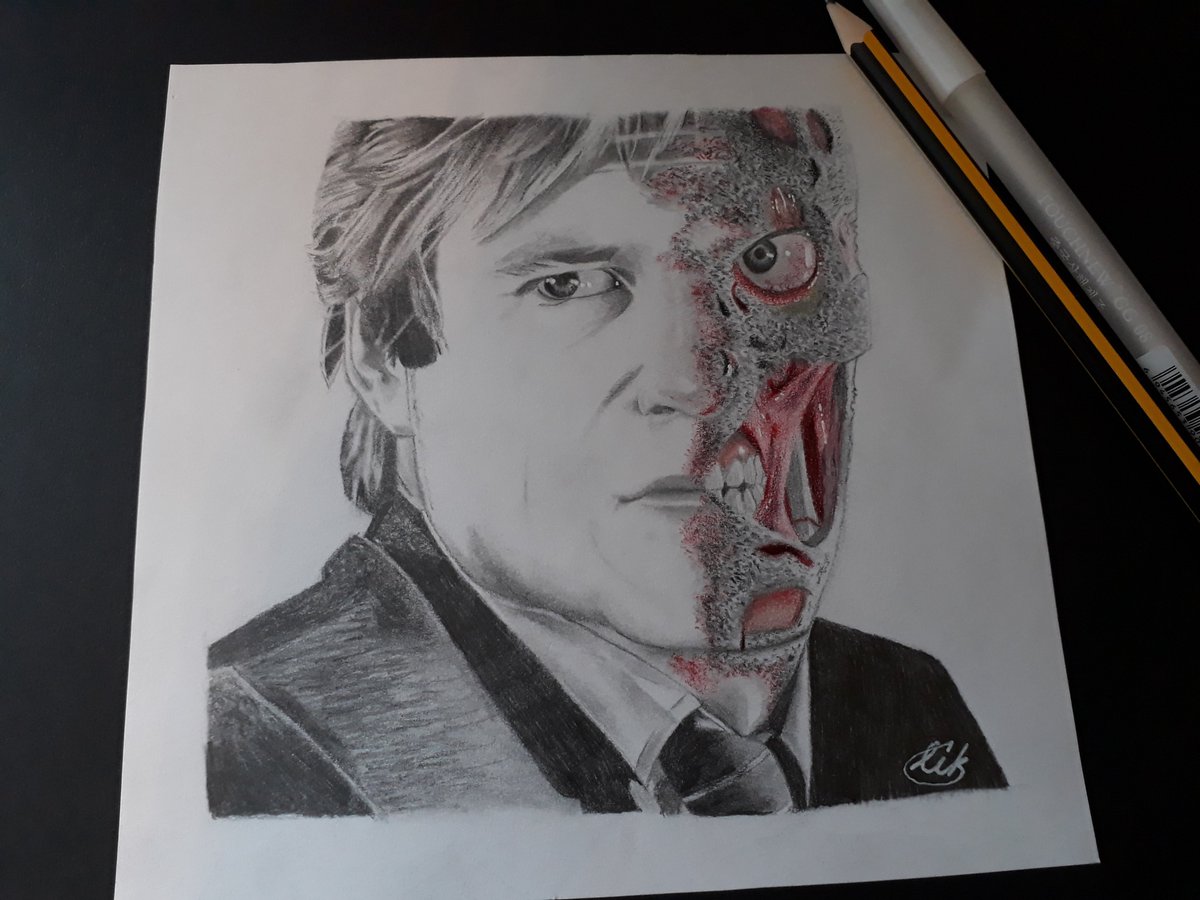 "The world is cruel, and the only morality in a cruel world is chance. Unbiased. Unprejudiced. Fair." Been wanting to draw this for ages. <a href="/aaroneckhart/">Aaron Eckhart</a> #artrealism