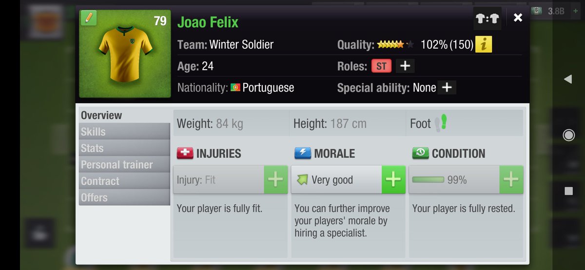 WinterSoldierTE's tweet photo. My 8.1 rating MOTM GK morale is decreasing to "good", while my 6.4 rating FW stays at "very good".
sorry @topeleven this is not Morale Dynamic, this is just some random algorithm applied to each and every match.
#bugeleven https://t.co/hS1zffwHO5