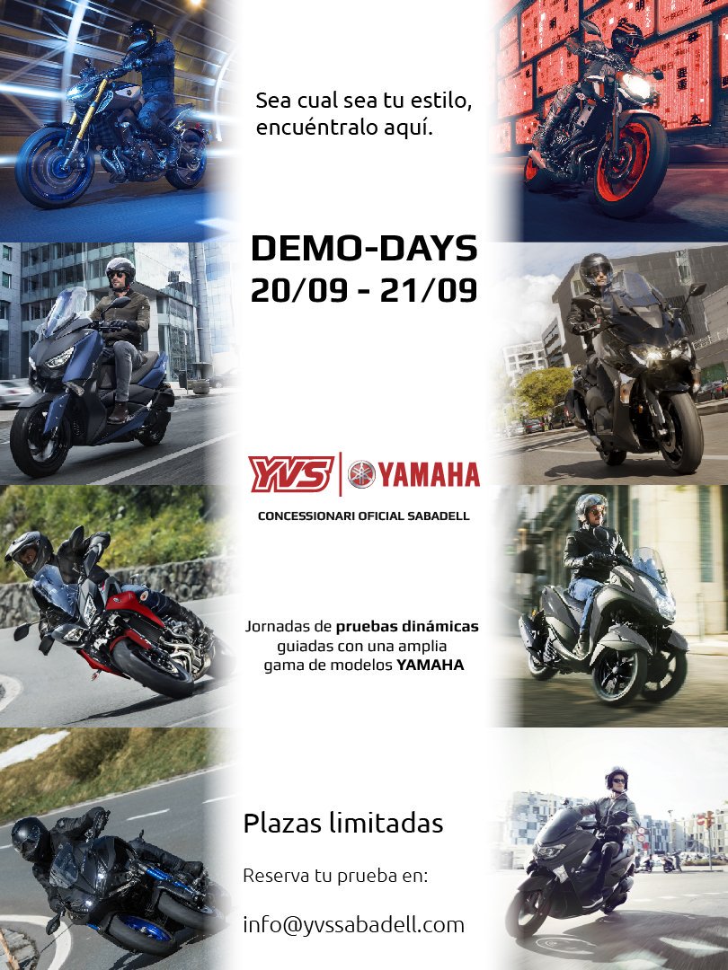 No dejes pasar la oportunidad de probar tu #Yamaha! 🤩
Te esperamos en #YVSSabadell
.
.
Reserva tu plaza en info#yvssabadell.com
.
.
#Yamahafactory #Sabadell #ConcesionarioOficial #Youdemobikes #VallesOccidental #Barcelona #XMAX #NIKEN #TRACER #MT #Yamalube #Motorbikes #Instagram
