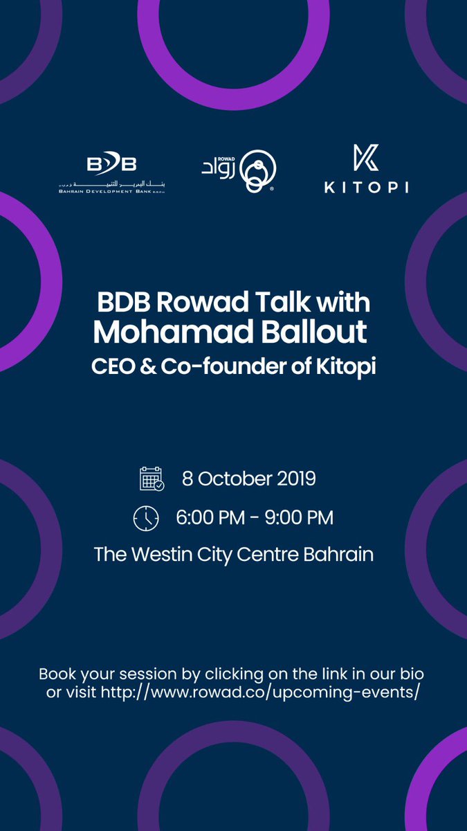 Our next BDB Rowad Talk will be featuring Mohamad Ballout, Co-Founder and CEO of Kitopi.

To book your spot to hear the story behind Kitopi, click on the link in our bio or follow the link rowad.co/upcoming-events