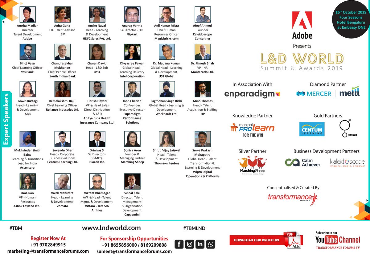 trfforums's tweet image. A warm welcome to all our eminent speakers at our L&amp;amp;D World Summit &amp;amp; Awards 2019. Register lnkd.in/fqh3zhR
#learninganddevelopmentstrategy #learninganddevelopmenttrends #traininganddevelopment #learninganalytics #learningmanagementsystems #learningoutcomes #TBM #TBMLND