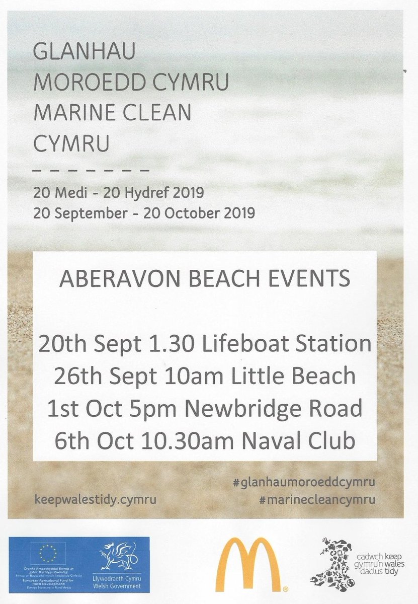 Everyone is welcome at the launch of Marine Clean Cymru 2019 on Aberavon beach this Friday #marinecleancymru 
@Keep_Wales_Tidy