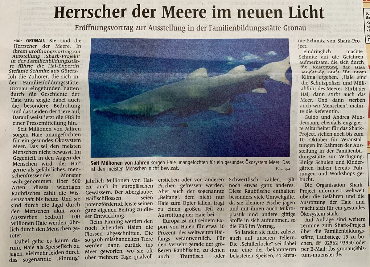 WietiNRW's tweet image. @SharkprojectD #sharkproject Familienbildungsstätte #gronau Ausstellung bis zum 10.10. und Schulvorträge oder Workshops für Kinder ab 3 Jahren auf Anfrage.