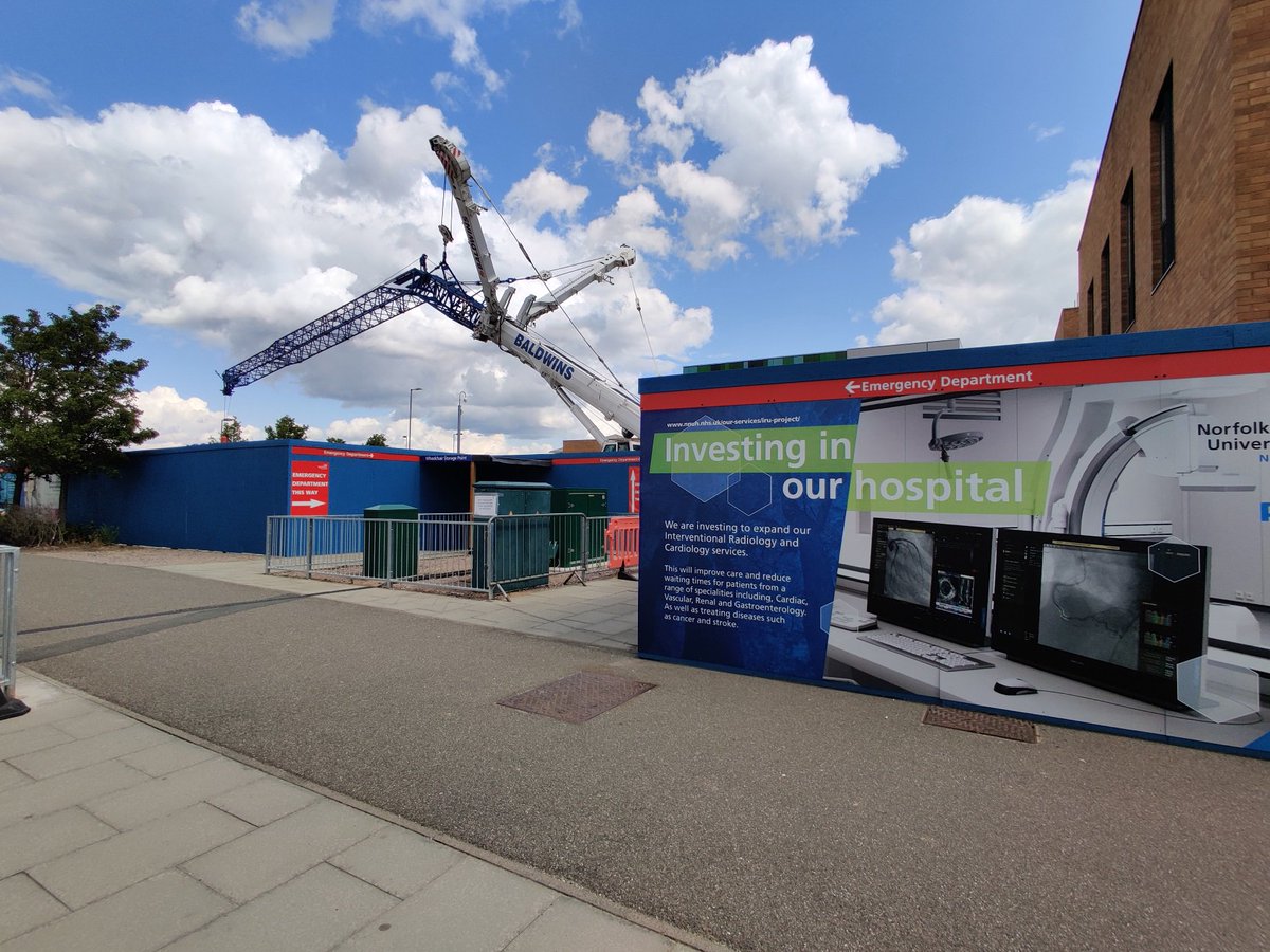 NNUH's tweet image. Have you been crane watching at NNUH recently?
One of our AGM talks this year will be about the new Interventional Radiology Unit that is being built on the East wing of NNUH.

For more information about Monday’s AGM, visit nnuh.nhs.uk/news/2019/08/a…
#IRUReady #CraneWatching #NNUH