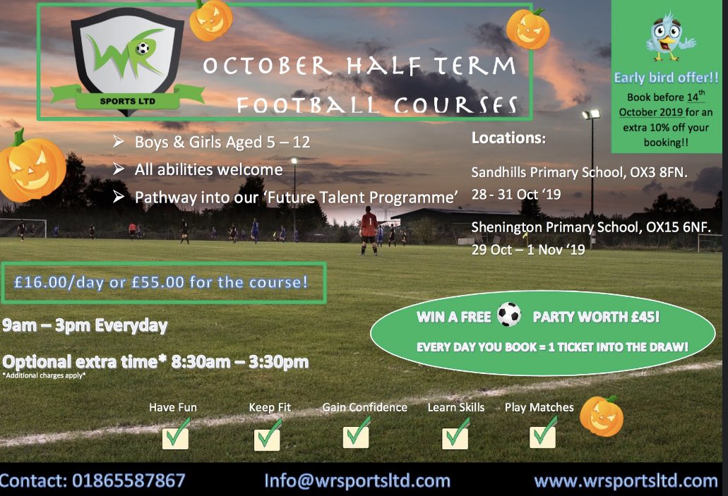 OCTOBER HALF TERM| Early bird offers now up. Fun to be had, friends to be made, skills to be learnt. #WRSports #bedifferent