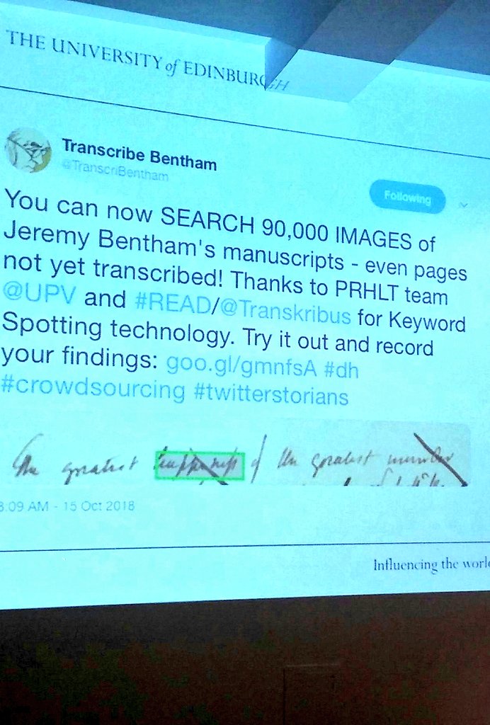 LongPopITN's tweet photo. A massive effort done to trascribe #handwrited historical #texts and to teach computers to automatically do it instead of humans! Inspiring presentation by @melissaterras
@Transkribus #MachineLearning #digitalhumanities #software #manuscripts https://t.co/o7wnwsvNyA
