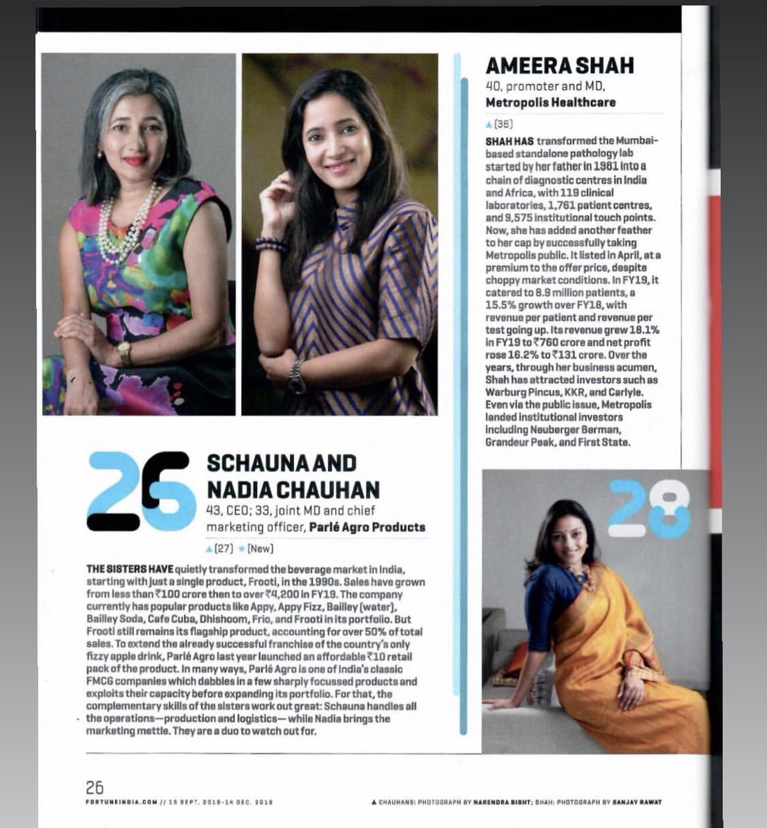 Many congratulations to @nadiachauhan & @AmeeraShah  👏👏🙂🙂

Most powerful women in business. @FortuneIndia