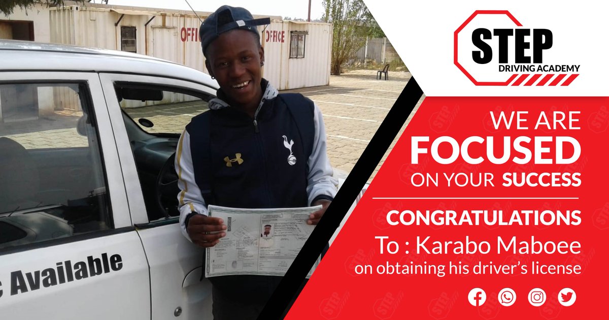 StepDriving's tweet image. Success story: Lets congratulate Karabo Maboee
on obtaining his driver’s license.

Be the next in line to obtain your own license with Step Driving School.

stepdrivingacademy.co.za
