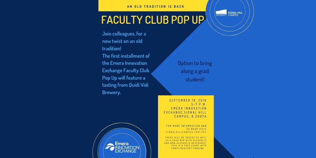signalcampus's tweet image. Faculty! Tomorrow! Don&apos;t forget we are hosting a Faculty Club Pop Up. Bring a Grad student or two! It&apos;s free, but it would be great if you could take a second to register here signalhillcampus.com/fey