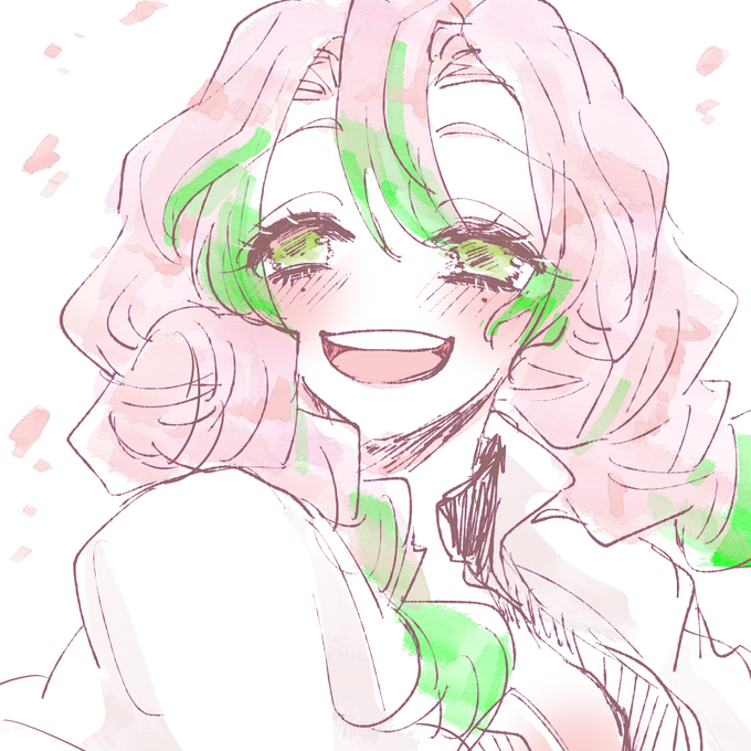 丁寧な暮らしのさまさんさんがTwitterに投稿した甘露寺蜜璃(鬼滅の刃)のイラスト。
