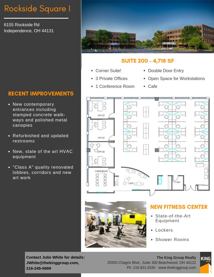 Corner Suite available on the Rockside Corridor! Private offices, plenty of open space, conference room and cafe! #officespace #CRE #thekinggroup #independenceOH #rocksidecorridor #openspace #fitnesscenter #availablesuite