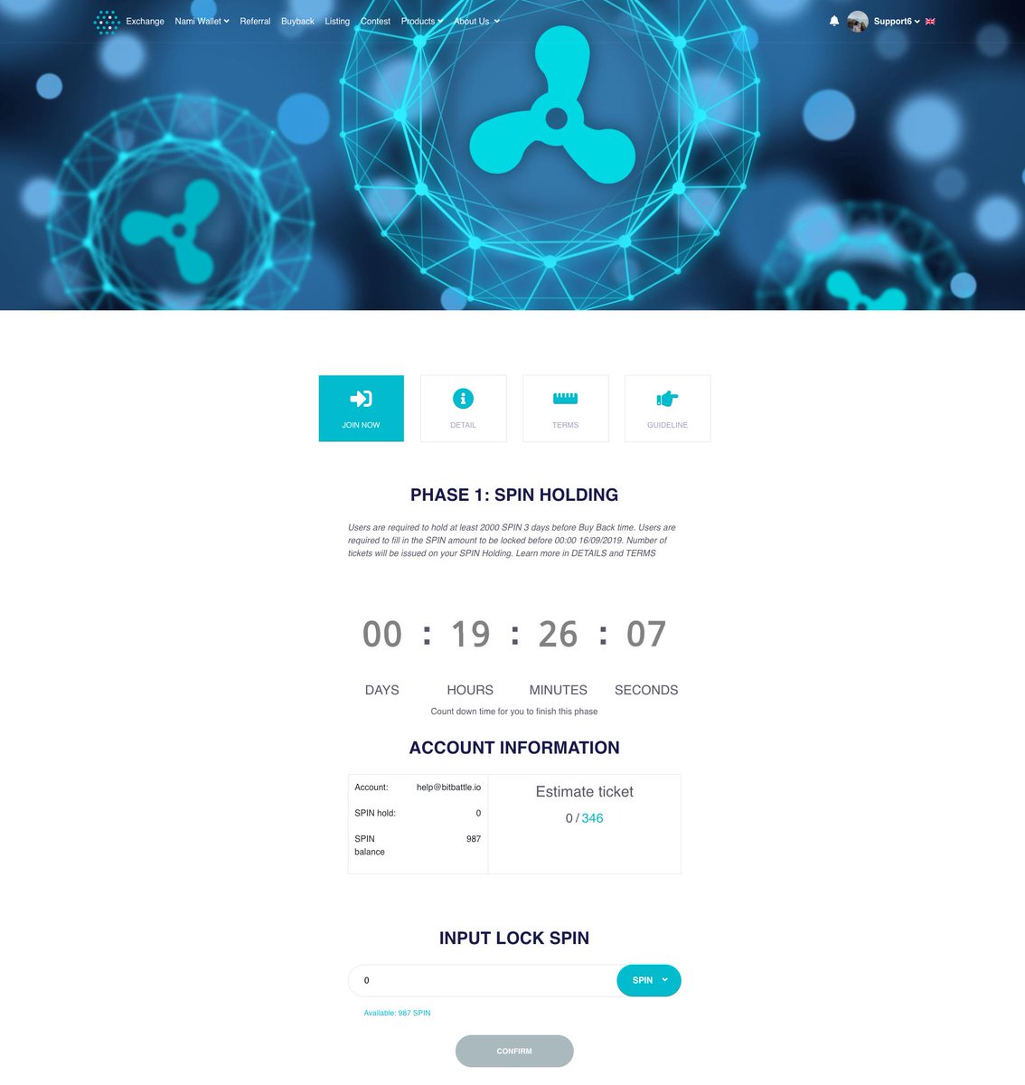 NamiExchange's tweet photo. #SPIN_BUY_BACK LOTTERY DRAW 18/09/2019

📌 Buy Back Price $0.4/SPIN
📌 Max $400/ winning ticket

👉 Visit: https://t.co/HzWYdpqpFv

1️⃣ TICKET ISSUANCE at 19:00 
2️⃣ LOTTERY DRAW at 20:00

===========
📌 Telegram: https://t.co/785kaHIIr7

$BTC $ETH #nami_exchange $NAC $TRON $VNDC https://t.co/Jlp5Abs7eI