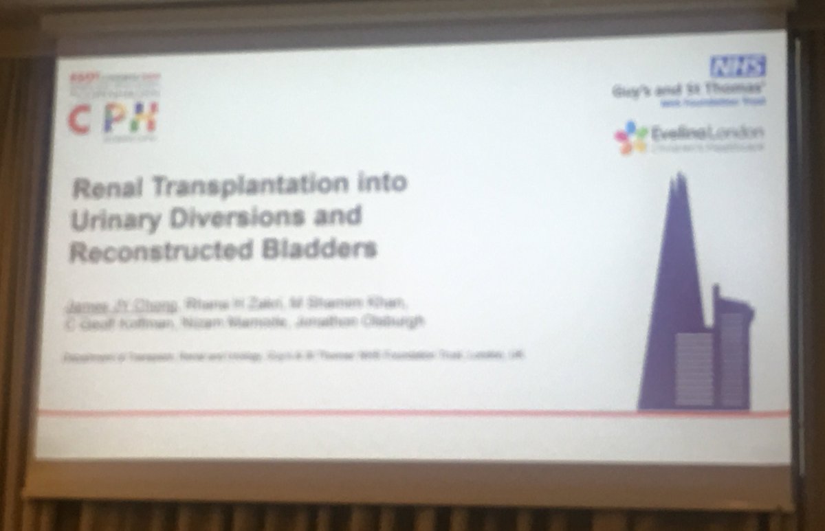 rhz59's tweet photo. Well done to @jamesjchong for an excellent presentation - Renal transplant outcomes into reconstructed bladders and urinary diversions @esot2019 @CityUrology @NizamMamode @ShamimK2013 https://t.co/PlX1K6vnim