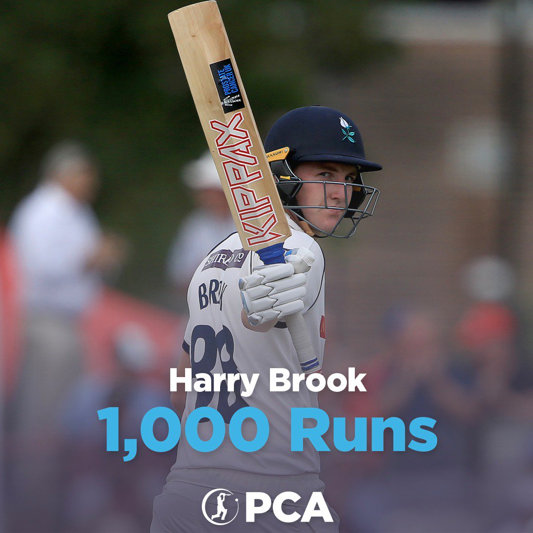 👏 <a href="/harry_brook88/">Harry Brook</a> moves to 1️⃣,0️⃣0️⃣0️⃣ career first-class runs at the age of just 20!

💭 Plenty more to come from the talented <a href="/YorkshireCCC/">Yorkshire CCC</a> youngster...