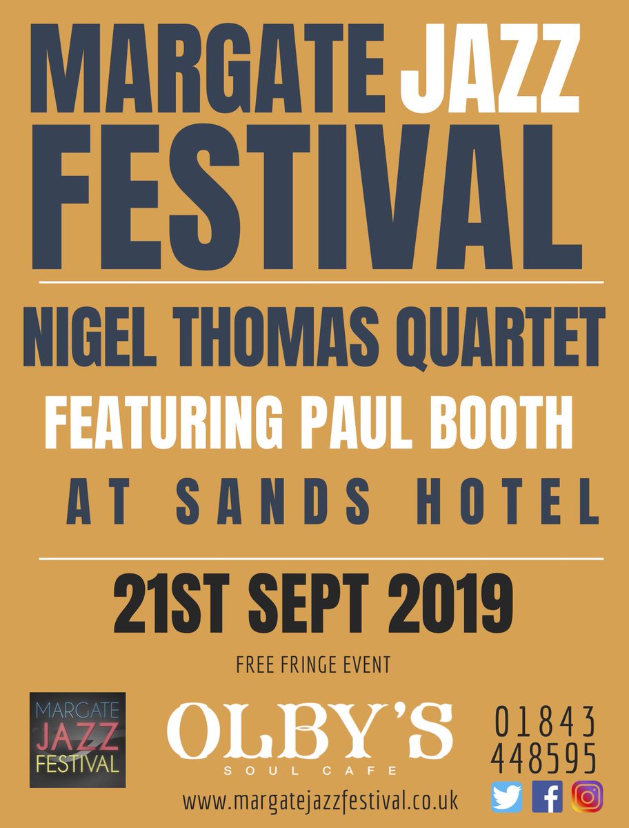 Free fringe event at the wonderful Sands Hotel on Saturday 21st at 5:00pm: Nigel Thomas Quartet featuring Paul Booth <a href="/SandsHotelMarga/">Sands Hotel Margate</a> @paulboothmusic <a href="/LoveMargate/">Love Margate</a>