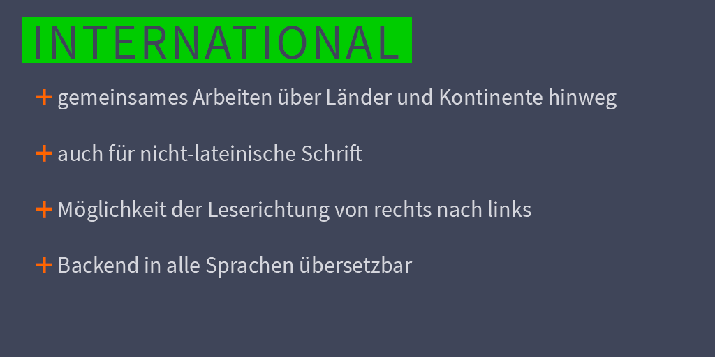 ig_onsocial's tweet photo. Du betreust eine internationale #Website mit einem länderübergreifenden #Team? Unser CMS additor hilft dir dabei, denn es funktioniert auch mit nicht-lateinischer Schrift und bei einer Leserichtung von rechts nach links. Und das #Backend? Natürlich mehrsprachig. #cms #global https://t.co/0ySO1WrWzL