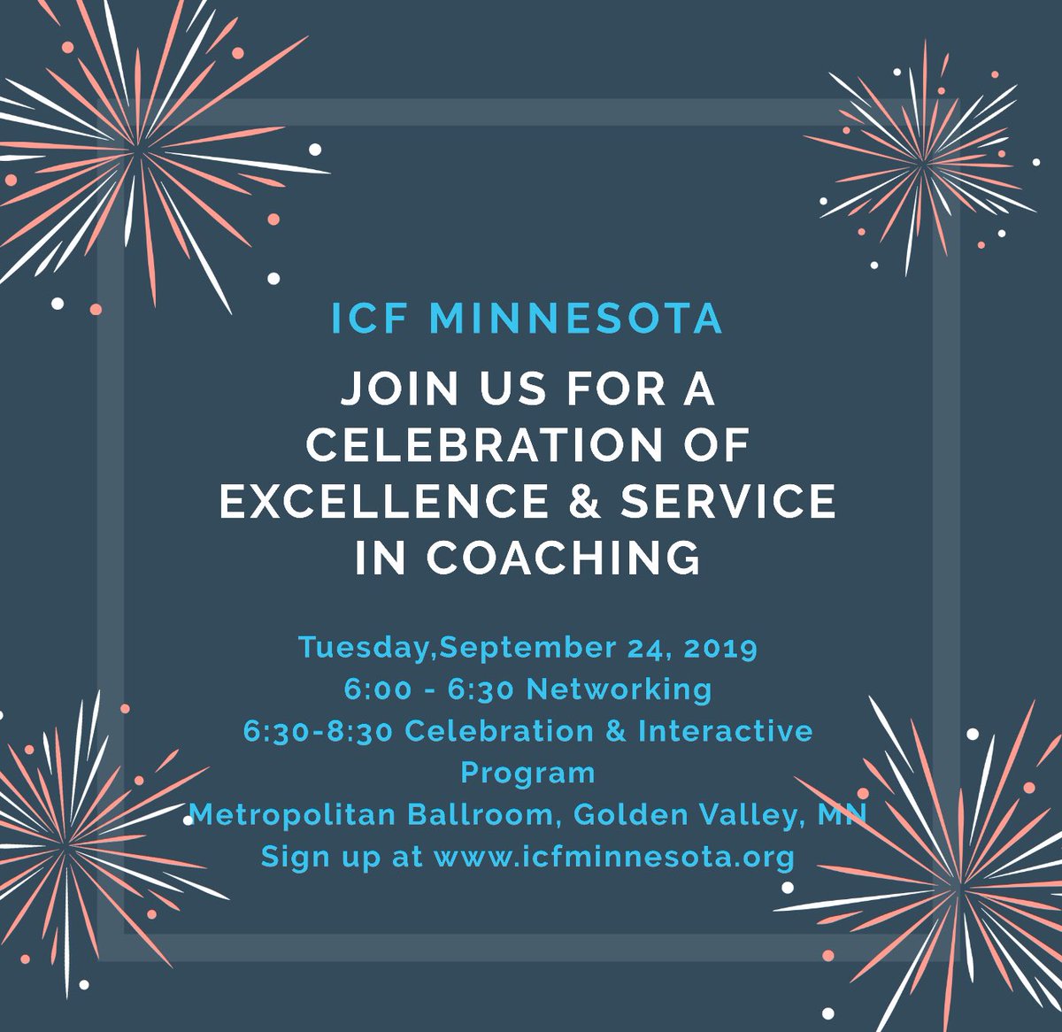 Join us and celebrate our past Gaston winners and the coaching profession on September 27, 2019. Be apart of the discussion and take an active role in shaping the future.  
Sign up at icfminnesota.org